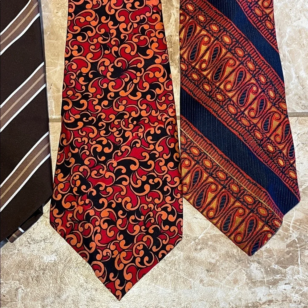 Vintage 70s Men's Tie Collection - Brown, Blue, Orange, Red Colorways - Set of 4